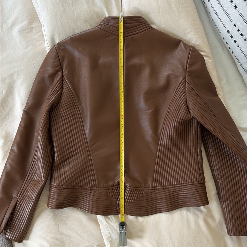 Tory Burch Calista Brown Leather Riding Jacket 14 - Picture 10 of 11